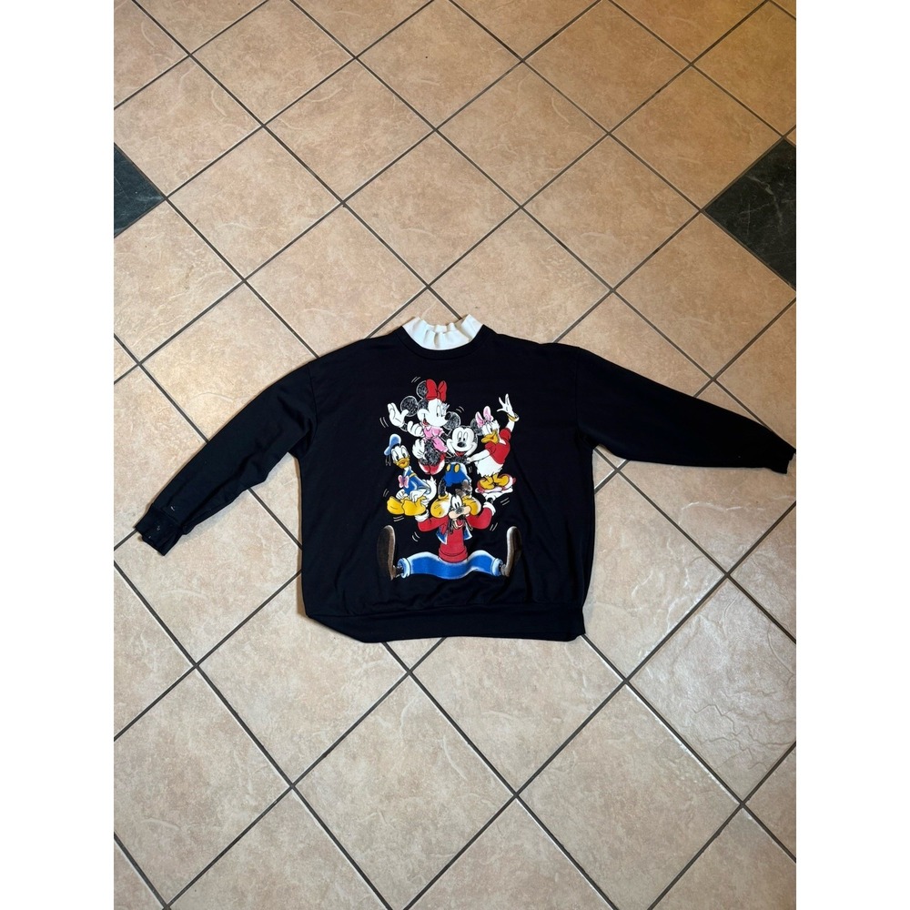 Vintage 90s Disney Crewneck Mickey Minnie Donald Goofy Sweatshirt Black XL